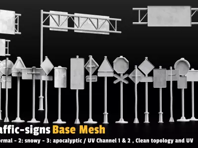 68 Road Sign Base Mesh Pack Low-poly 3D model