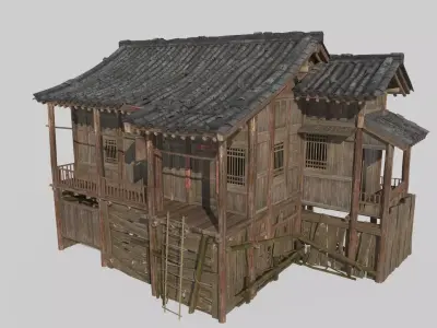 Stilted houses in ancient Asian architecture 3D model