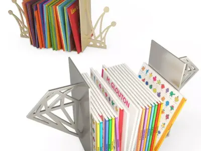 Books end Crown and Diamond 3D model