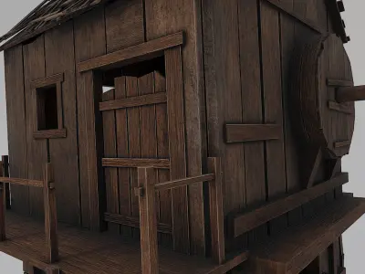 Medieval Wooden Windmill PBR Low-poly 3D model