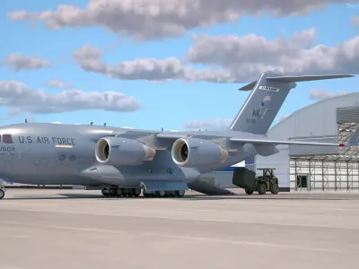  Forklift Loads Cargo to the Boeing C17 Globemaster III Rigged 
