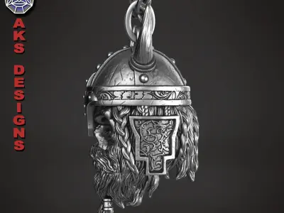  skull Pendant jewelry Ancient viking warrior v1 3D print model