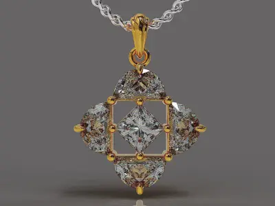 Prong set half moon and princess shape diamonds pendant 3D print model