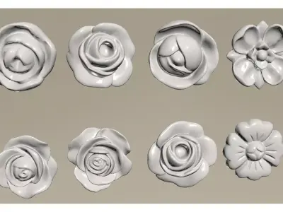 White plaster flowers 3D model