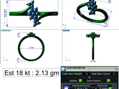 Light Weight Gold Diamond Ring DOC-R8461 3D print model