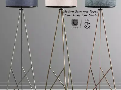 Modern Geometric Tripod Floor Lamp With Shade 3D model