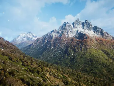 Snowy Peaks and Forest Valley  - Unity 2022 and higher BUILT-IN Low-poly 3D model