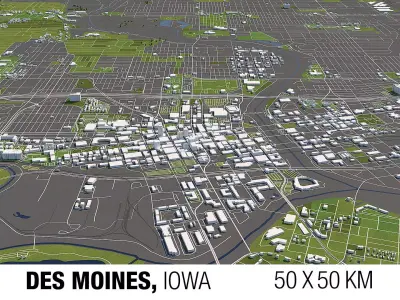 Des Moines Iowa USA 50x50km 3D City Map 3D model