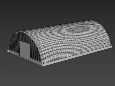 Hangar arched metal building with wooden door 3D model