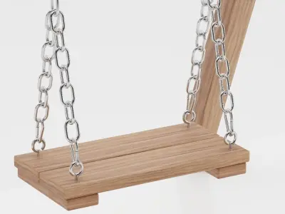 Wooden playground swing with one seat 3D model