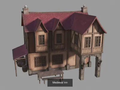Inn collection house with roof 3D Model Pack