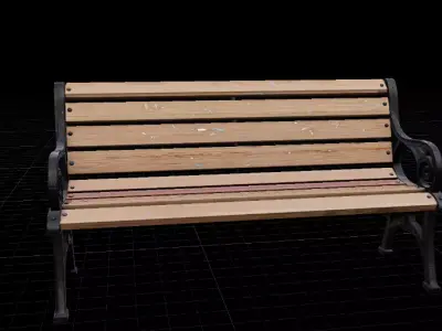 Street Bench Wooden 3D Model Low-poly 3D model