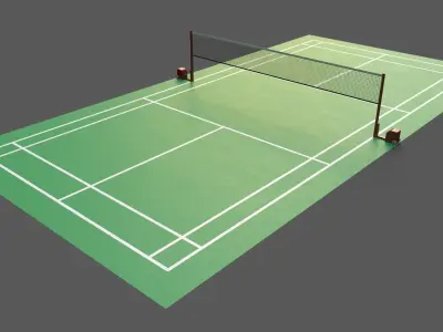 PBR Badminton Court Floor and Net Low-poly 3D model