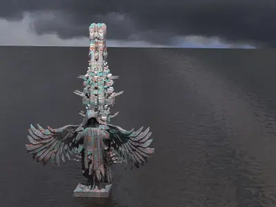 Dragon Bone Tower With Angel Statue 3D 3D model