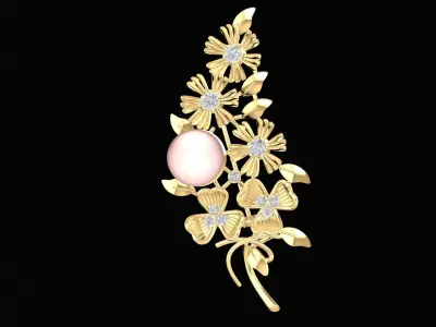 Elegant Floral Pearl Brooch Jewelry Design 30 3D print model