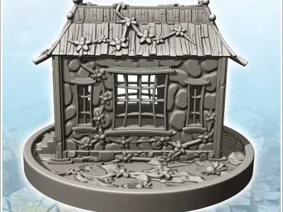 Medieval house on plinth with green walls and curved roof 4 - Me 3D print model
