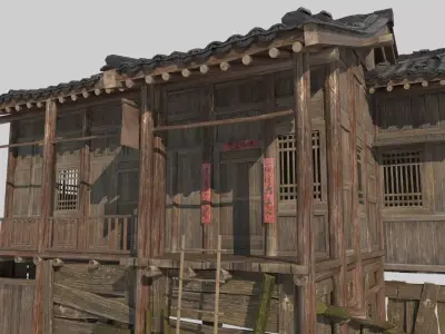 Stilted houses in ancient Asian architecture 3D model