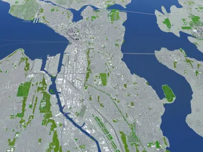 Seattle City  And Surroundings Washington Low Poly VR AR  Low-poly 3D model