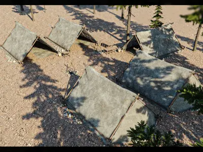 stone age camp Low-poly 3D model