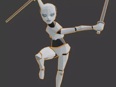 Dual-Sword Female Cyborg Low-poly 3D model