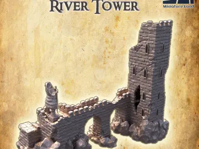 Abandoned River Tower Tabletop Terrain 28 MM 3D print model