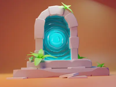 Stylized Fantasy Portal Glowing Mystic Gateway Low-poly 3D model