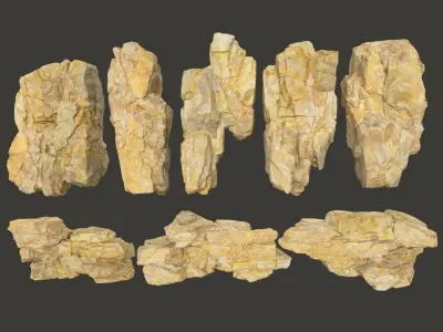 Low poly Yellow Modular Rock 230702 Low-poly 3D model