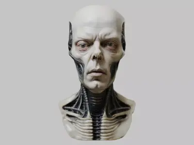 Portrait of a man HR Giger Style Human Head Bust 2 Low-poly 3D model