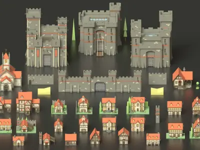 Low Poly Medieval Middle Age City 3D Asset Pack Low-poly 3D model