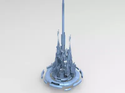 Cloud city island Ring Tower  Low-poly 3D model