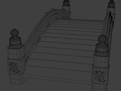 Japanese bridge Low-poly 3D model 2