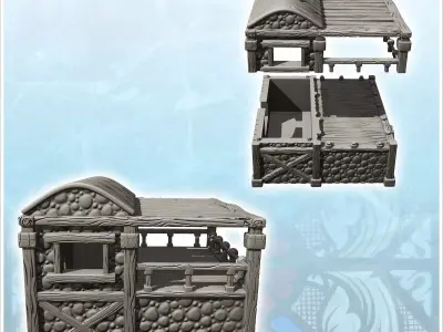 Medieval house with covered balcony and wooden door 1 - Medieval 3D print model