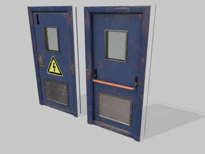 Laboratory door blue Low-poly 3D model