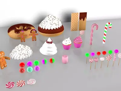 Gingerbread Village V2 candy and sweet 3D model
