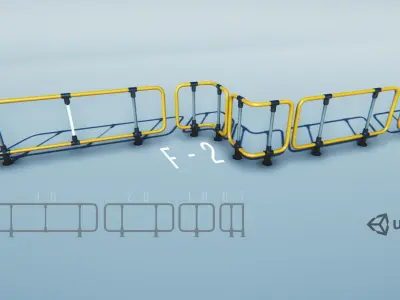 Modular Game-ready modern railings Low-poly 3D model