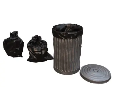 Trash bin and garbage Low-poly 3D model