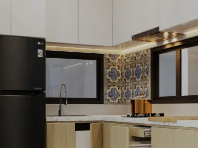 Modern Minimalist Kitchen 3D Model High-Quality Interior Asset Low-poly 3D model