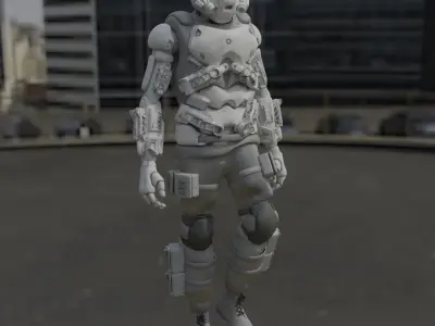Scifi robot space guard Low-poly 3D model