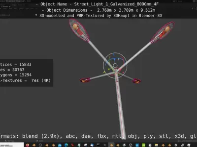 Street Light 1 Galvanized 8000mm 4F Low-poly 3D model