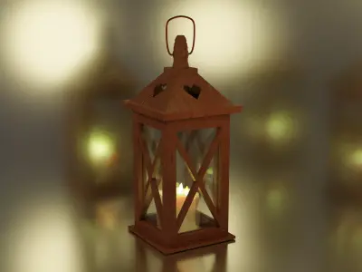 Wooden lantern with animated candle 3D model