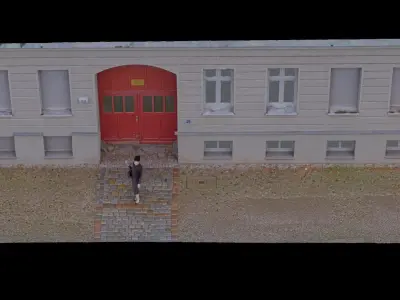 Grey wall with red door Facade 3D model