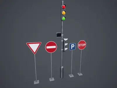 Stylized Traffic Signs Low-poly 3D model