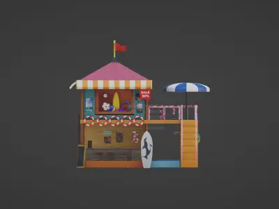 Beach shop with bar Low-poly 3D model