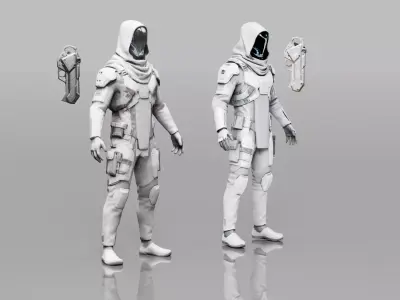 Bounty Hunter character with Futuristic Gun Low Poly Low-poly 3D model