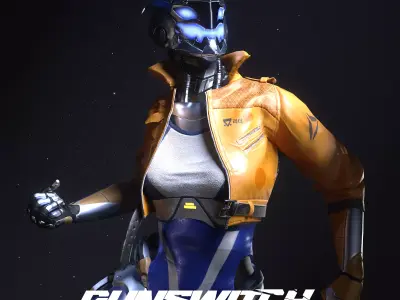 Robot Famele CyberPunk PBR  Unity Texture GameReady Low-poly 3D model