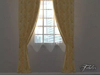Curtains room with and window 3D model