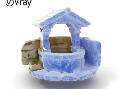 Rustic Stone Wishing Well Model Pack Low-poly 3D model