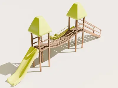 Playground castle with a slide Low-poly 3D model
