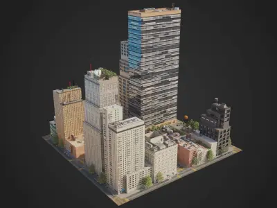 Realistic City District C17-A29 MAYA Low-poly 3D model