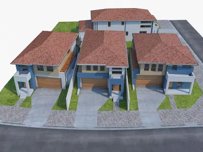 Neighborhood Houses Set - 4 Pack Low-poly 3D model